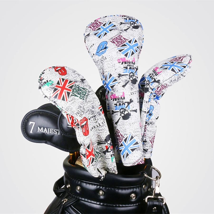 【ヘッドカバー/4点セット】スカル×イギリス国旗 DR/FW×2/UT