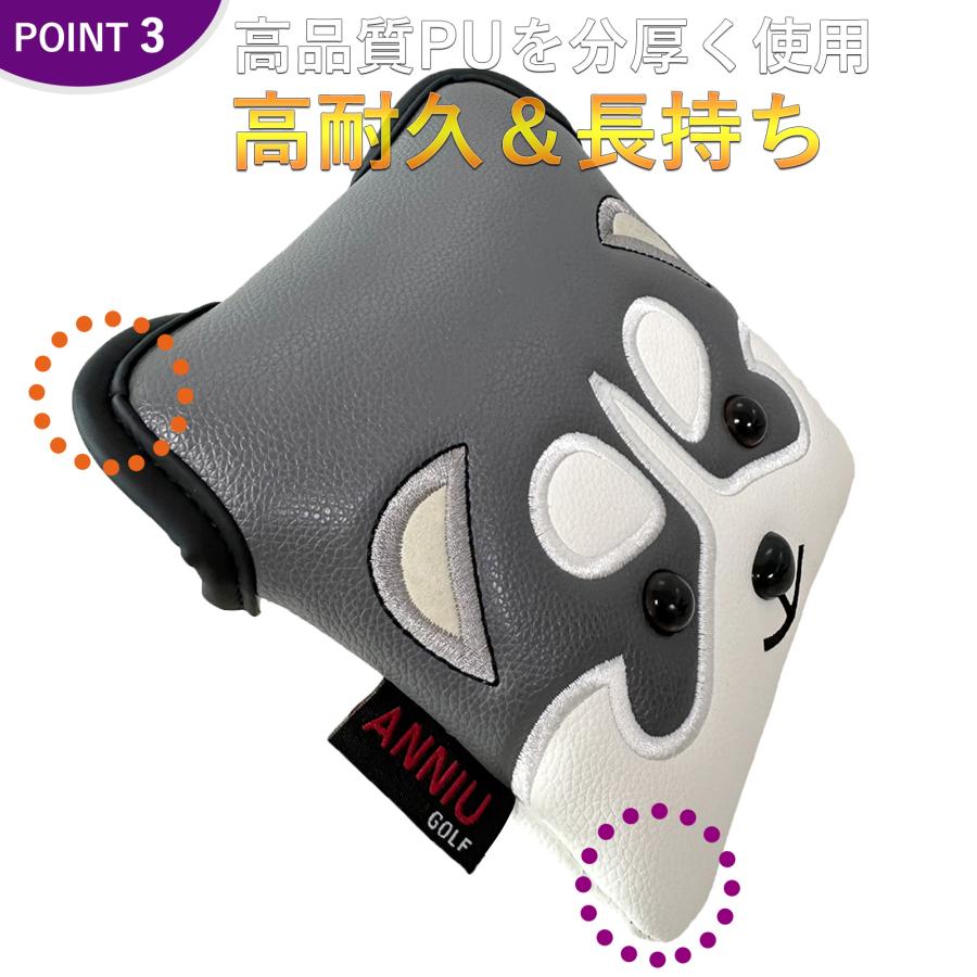 ゴルフ ヘッドカバー パターカバー マレット オデッセイ 2ボール 対応 マレット マグネット式 秋田犬 ネコ dog