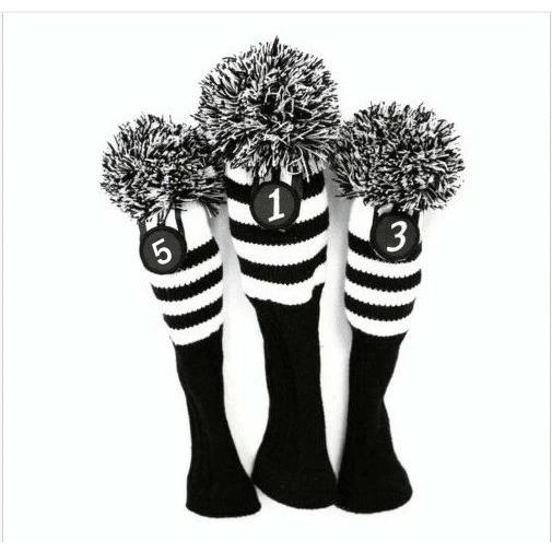 【ヘッドカバー】 ニット製 3点セット ダイヤシリーズ 黒×白