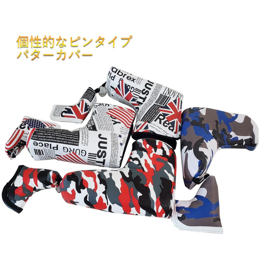 ゴルフ ヘッドカバー パターカバー ピンタイプ スコッティーキャメロン オデッセイに適合 磁石タイプ開閉 キーリング付き 高級pu革 アメリカ イギリス 迷彩