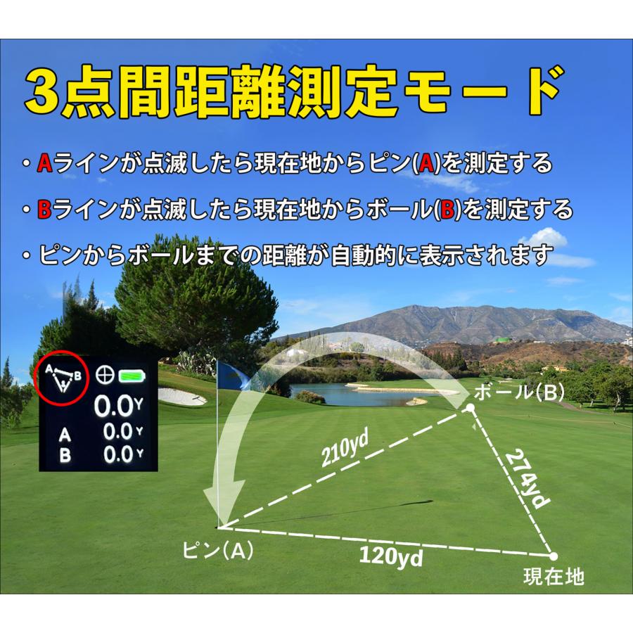 ゴルフレーザー距離計 小型mini 3点間距離測定 ピンロック 競技対応 サブディスプレイ搭載 高透過レンズ 1093yd