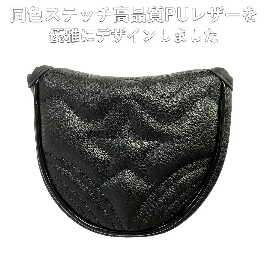 ゴルフ ヘッドカバー パター マレット カバー ピンタイプ ゴルフ ヘッドカバー 単品 波 黒 白 防水仕様 高級 PUレザー