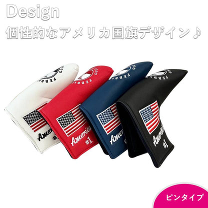 ゴルフ ヘッドカバー パターカバー スコッティーキャメロン オデッセイに適合 マジックテープ開閉式 アメリカ刺繍 ピンタイプ 樹 紺 白 赤 黒