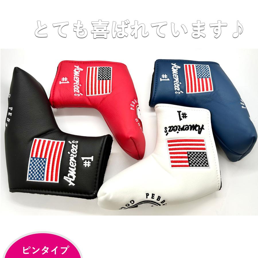 ゴルフ ヘッドカバー パターカバー スコッティーキャメロン オデッセイに適合 マジックテープ開閉式 アメリカ刺繍 ピンタイプ 樹 紺 白 赤 黒