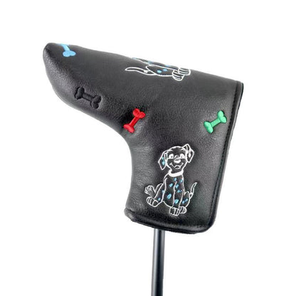 ゴルフ ヘッドカバー パターカバー スコッティキャメロン オデッセイに適合 マジックテープ式 ピンタイプ dog 白 黒