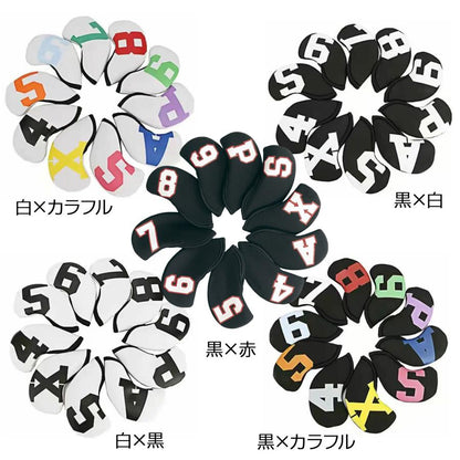 ゴルフ ヘッドカバー アイアンカバー アイアン 用 10点セット 4番 5番 6番 7番 8番 9番 P番 A番 S番 X番 番手付 ネオプレーン 多彩 アメリカ イギリス 柄