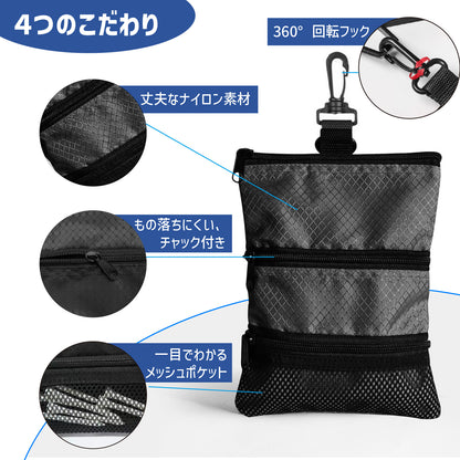 ゴルフカートバッグ 大容量 15〜18個ボール収納 カラビナ付き 多機能 ボールポーチ 小物入れ ティー マーカー 収納 軽量 防水 ナイロン ボールケース