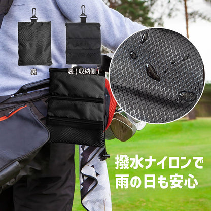 ゴルフカートバッグ 大容量 15〜18個ボール収納 カラビナ付き 多機能 ボールポーチ 小物入れ ティー マーカー 収納 軽量 防水 ナイロン ボールケース