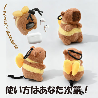 【ボール2個＆ティー3本収納】ぬいぐるみゴルフボールホルダー カラビナ付き ボールケース イヤホンケース 収納 ゴルフ小物 賞品 コンペ景品 カピバラ