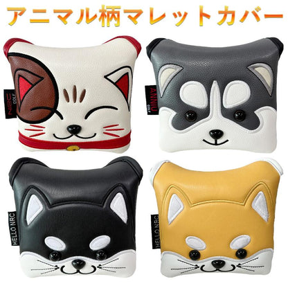 ゴルフ ヘッドカバー パターカバー マレット オデッセイ 2ボール 対応 マレット マグネット式 秋田犬 ネコ dog