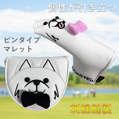 ゴルフ ヘッドカバー パター マレット カバー ピンタイプ ゴルフ ヘッドカバー 単品 サモエド 黒 ピンク 防水仕様 高級 PUレザー