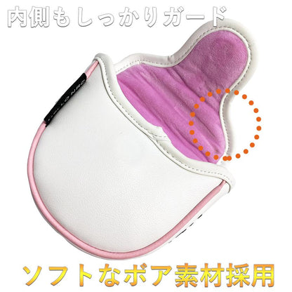 ゴルフ ヘッドカバー パター マレット カバー ピンタイプ ゴルフ ヘッドカバー 単品 サモエド 黒 ピンク 防水仕様 高級 PUレザー