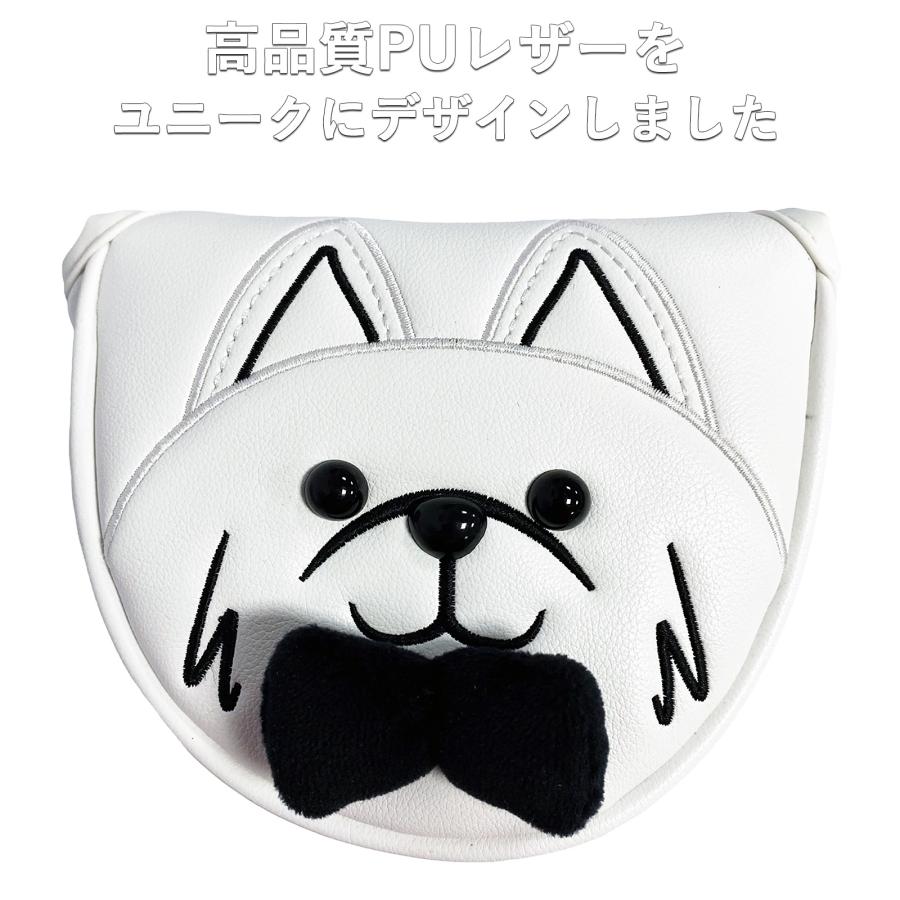 ゴルフ ヘッドカバー パター マレット カバー ピンタイプ ゴルフ ヘッドカバー 単品 サモエド 黒 ピンク 防水仕様 高級 PUレザー