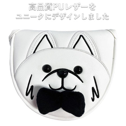 ゴルフ ヘッドカバー パター マレット カバー ピンタイプ ゴルフ ヘッドカバー 単品 サモエド 黒 ピンク 防水仕様 高級 PUレザー