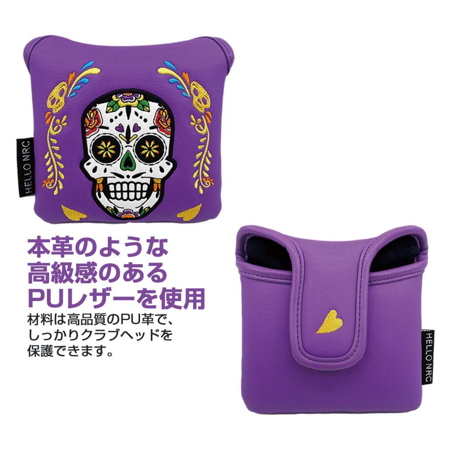 ゴルフ カバー パターカバー 磁石タイプ開閉 オデッセイ 2ボール テーラーメイド スパイダーパター 対応 マレット メキシコ スカル Mexicoスカル 錦鯉 方形