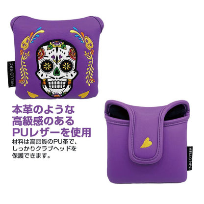 ゴルフ カバー パターカバー 磁石タイプ開閉 オデッセイ 2ボール テーラーメイド スパイダーパター 対応 マレット メキシコ スカル Mexicoスカル 錦鯉 方形