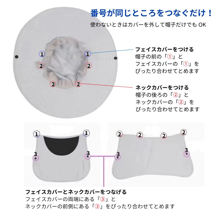 日よけ帽子 サファリハット つば広 レディース メンズ フェイスカバー付き 首ガード メッシュ 紫外線対策 アウトドア ハット 360度UVカット 日焼け防止 通気