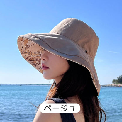 日よけ帽子 つば広 レディース リバーシブル 花柄 シンプル ファッション 紫外線対策 UV ハット 360度UVカット 日焼け防止 通気 サファリハット かわいい 遮光