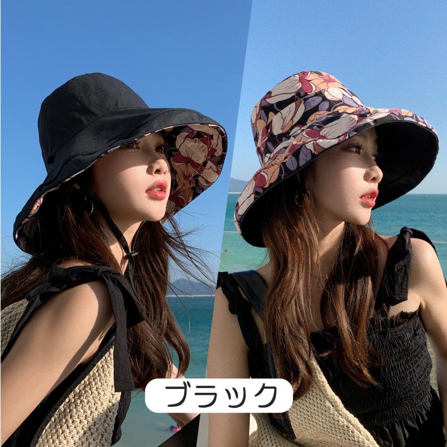 日よけ帽子 つば広 レディース リバーシブル 花柄 シンプル ファッション 紫外線対策 UV ハット 360度UVカット 日焼け防止 通気 サファリハット かわいい 遮光