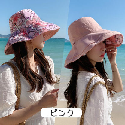 日よけ帽子 つば広 レディース リバーシブル 花柄 シンプル ファッション 紫外線対策 UV ハット 360度UVカット 日焼け防止 通気 サファリハット かわいい 遮光