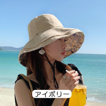 日よけ帽子 つば広 レディース リバーシブル 花柄 シンプル ファッション 紫外線対策 UV ハット 360度UVカット 日焼け防止 通気 サファリハット かわいい 遮光