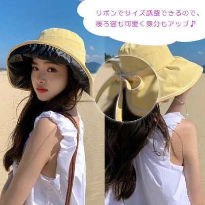 日よけ帽子 つば広 レディース リバーシブル シンプル ファッション 紫外線対策 UV ハット 360度UVカット 日焼け防止 通気 サファリハット かわいい 遮光