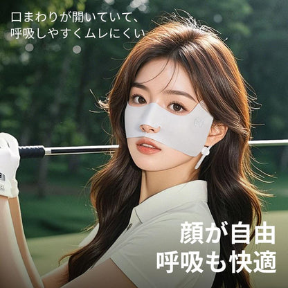 ゴルフ 日焼け対策 フェイスカバー 息苦しくない UVカット マスク 涼しい 冷感 夏 レディース スポーツマスク UPF50+ 通気性 テニス