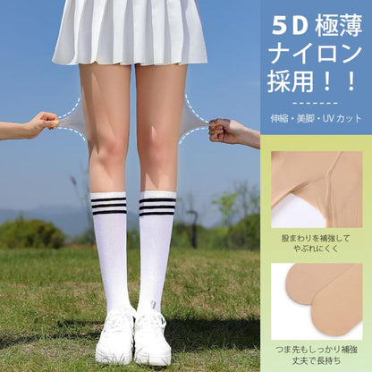 【偽透肉タイツ】ゴルフ ストッキング UVカット 日焼け止め タイツ レディース 春秋 レギンスパンツ フェイク タイツ ニーハイ風ストッキング パンツ 切り替え