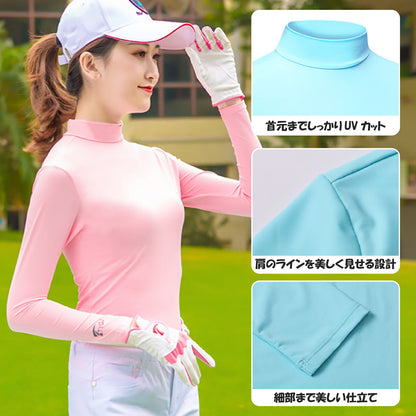 ゴルフ レディース シャツ 長袖 UVカット インナー ウェア 日焼け対策 ストレッチ ひんやり 夏 スポーツシャツ ゴルフウェア 吸汗 速乾 接触冷感 スポーツウェア