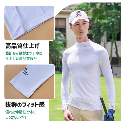 ゴルフウェア インナー メンズ  長袖 UVカット  ウェア 日焼け対策 ストレッチ ひんやり  夏 スポーツシャツ  ゴルフウェア 吸汗 速乾 接触冷感 スポーツウェア