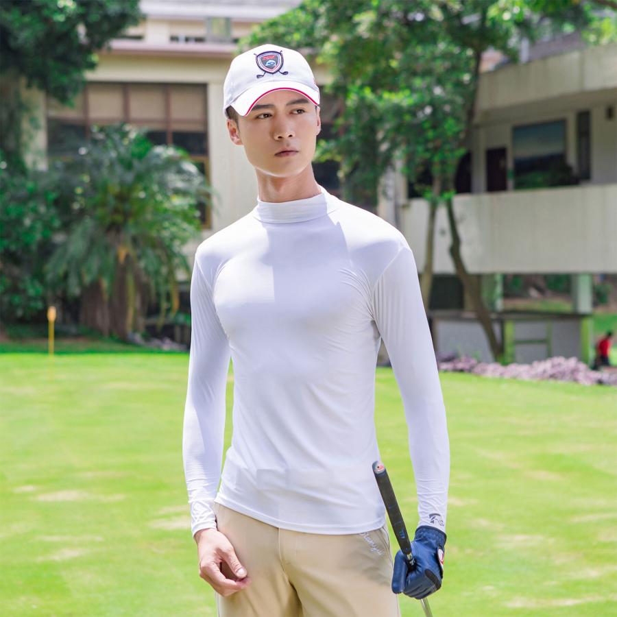 ゴルフウェア インナー メンズ  長袖 UVカット  ウェア 日焼け対策 ストレッチ ひんやり  夏 スポーツシャツ  ゴルフウェア 吸汗 速乾 接触冷感 スポーツウェア