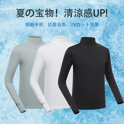 ゴルフウェア インナー メンズ  長袖 UVカット  ウェア 日焼け対策 ストレッチ ひんやり  夏 スポーツシャツ  ゴルフウェア 吸汗 速乾 接触冷感 スポーツウェア