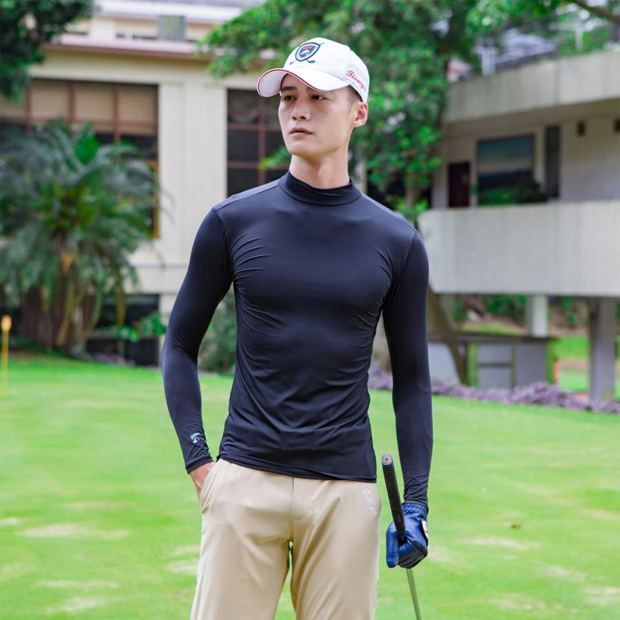 ゴルフウェア インナー メンズ  長袖 UVカット  ウェア 日焼け対策 ストレッチ ひんやり  夏 スポーツシャツ  ゴルフウェア 吸汗 速乾 接触冷感 スポーツウェア