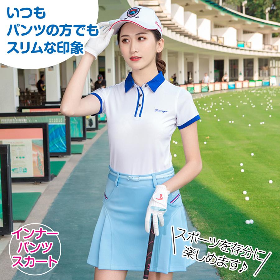 ゴルフスカート ゴルフ スカート 春夏 レディース ゴルフウェア スポーツウェア ミニスカート 可愛い おしゃれ インナーパンツ付き 無地 ランニング 運動