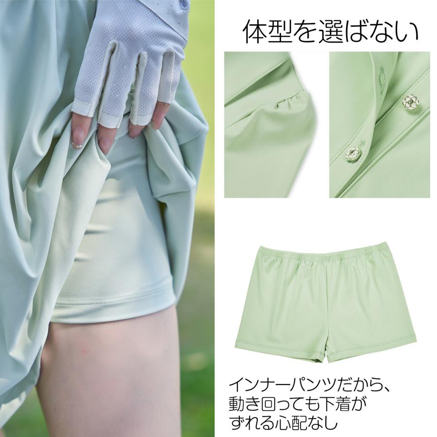 ゴルフドレス ゴルフ ワンピース インナー パンツ 付き レディース ウエスト スカート ステッチ 長袖 スポーツスカート スリムフィット ベルト スポーツ