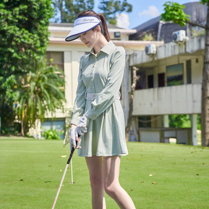 ゴルフドレス ゴルフ ワンピース インナー パンツ 付き レディース ウエスト スカート ステッチ 長袖 スポーツスカート スリムフィット ベルト スポーツ