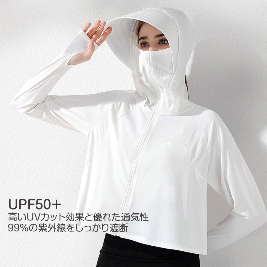 ラッシュガード レディース パーカー UVカット 長袖 水着 UPF50+ 接触冷感 紫外線対策 無地 日焼け防止 女性 大人 ママ 指穴付き かわいい フード