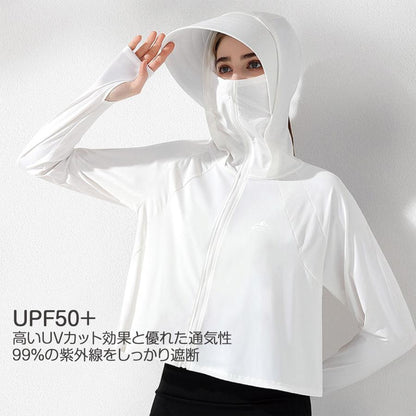ラッシュガード レディース パーカー UVカット 長袖 水着 UPF50+ 接触冷感 紫外線対策 無地 日焼け防止 女性 大人 ママ 指穴付き かわいい フード