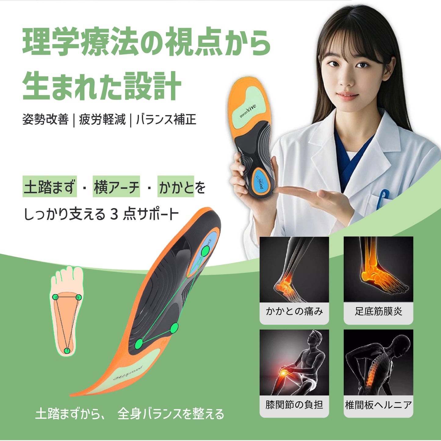 【日用雑貨】90％衝撃吸収可能！ スポーツインソール