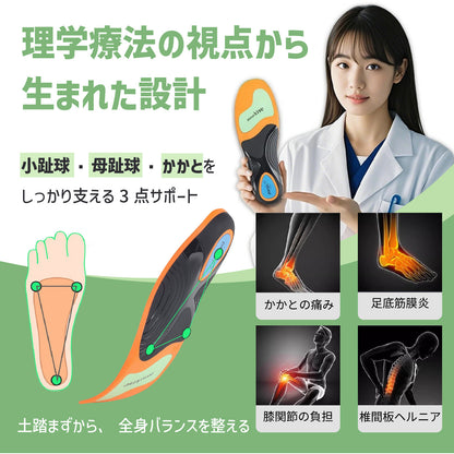 【90％衝撃吸収可能！】スポーツインソール ゴルフ 疲れない 衝撃吸収 90％衝撃吸収可能 足裏 筋力サポーター インソール 中敷き 立ち仕事 足の負担軽減