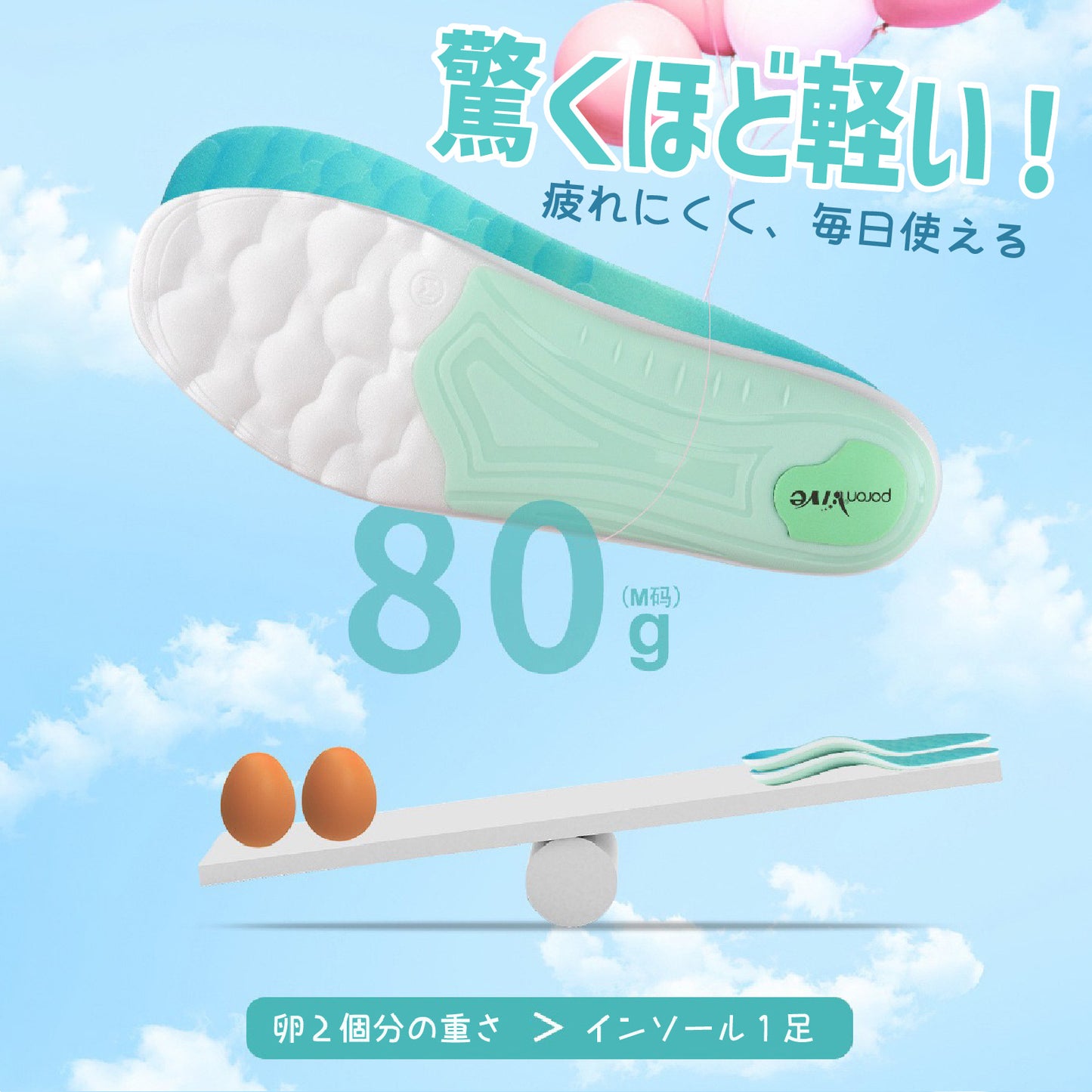 【日用雑貨】超軽量＆足元革命 インソール アーチサポート