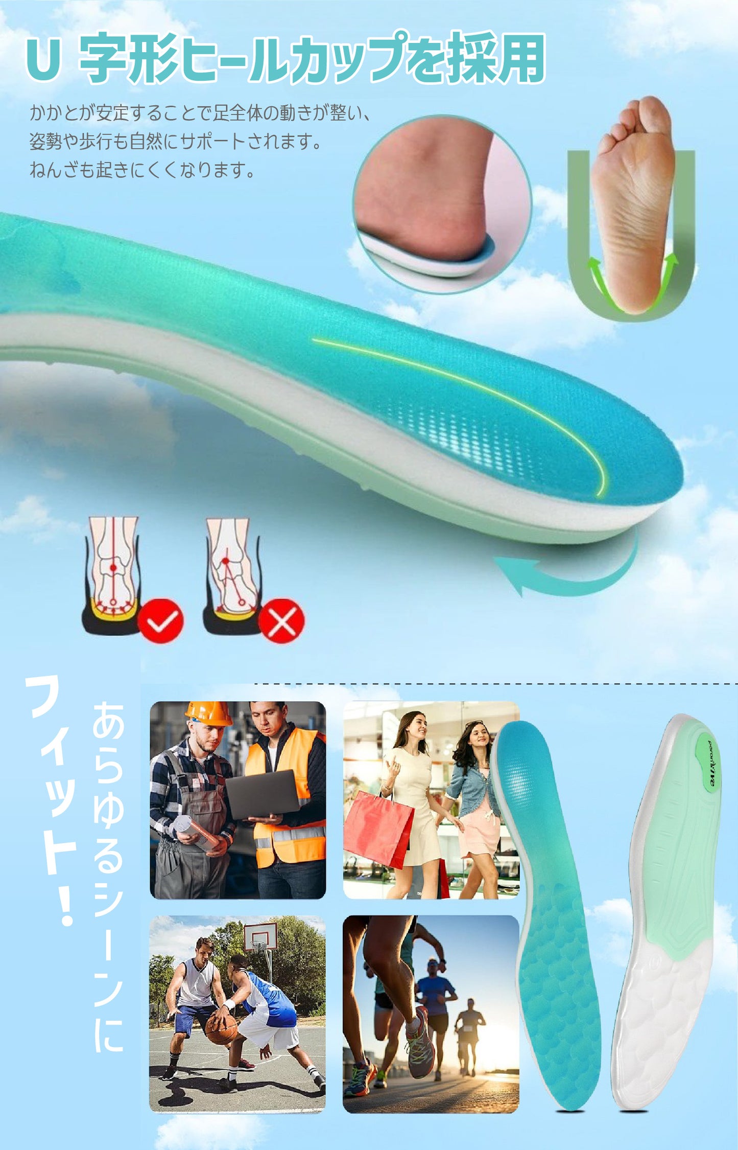 【日用雑貨】超軽量＆足元革命 インソール アーチサポート