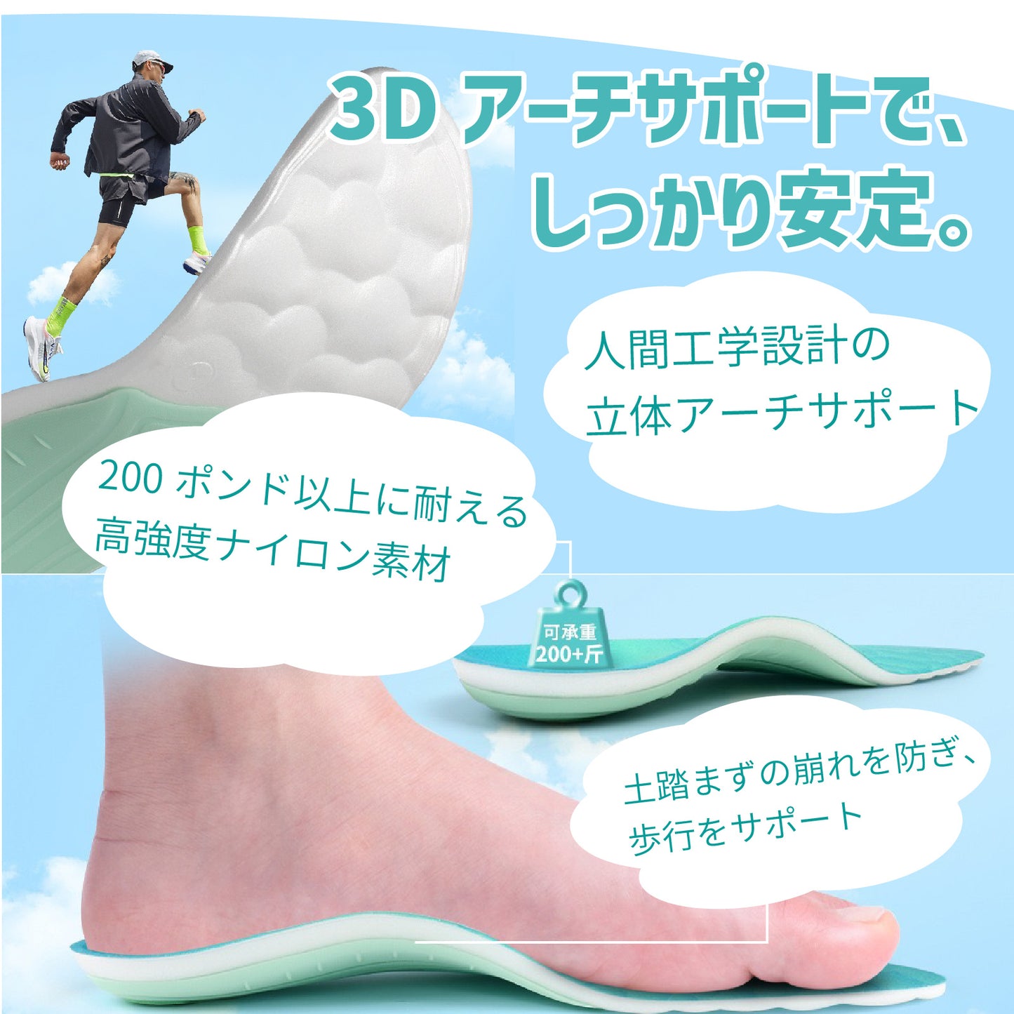 【日用雑貨】超軽量＆足元革命 インソール アーチサポート