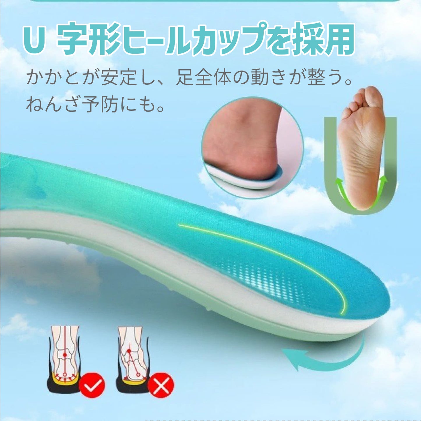 【日用雑貨】超軽量＆足元革命 インソール アーチサポート