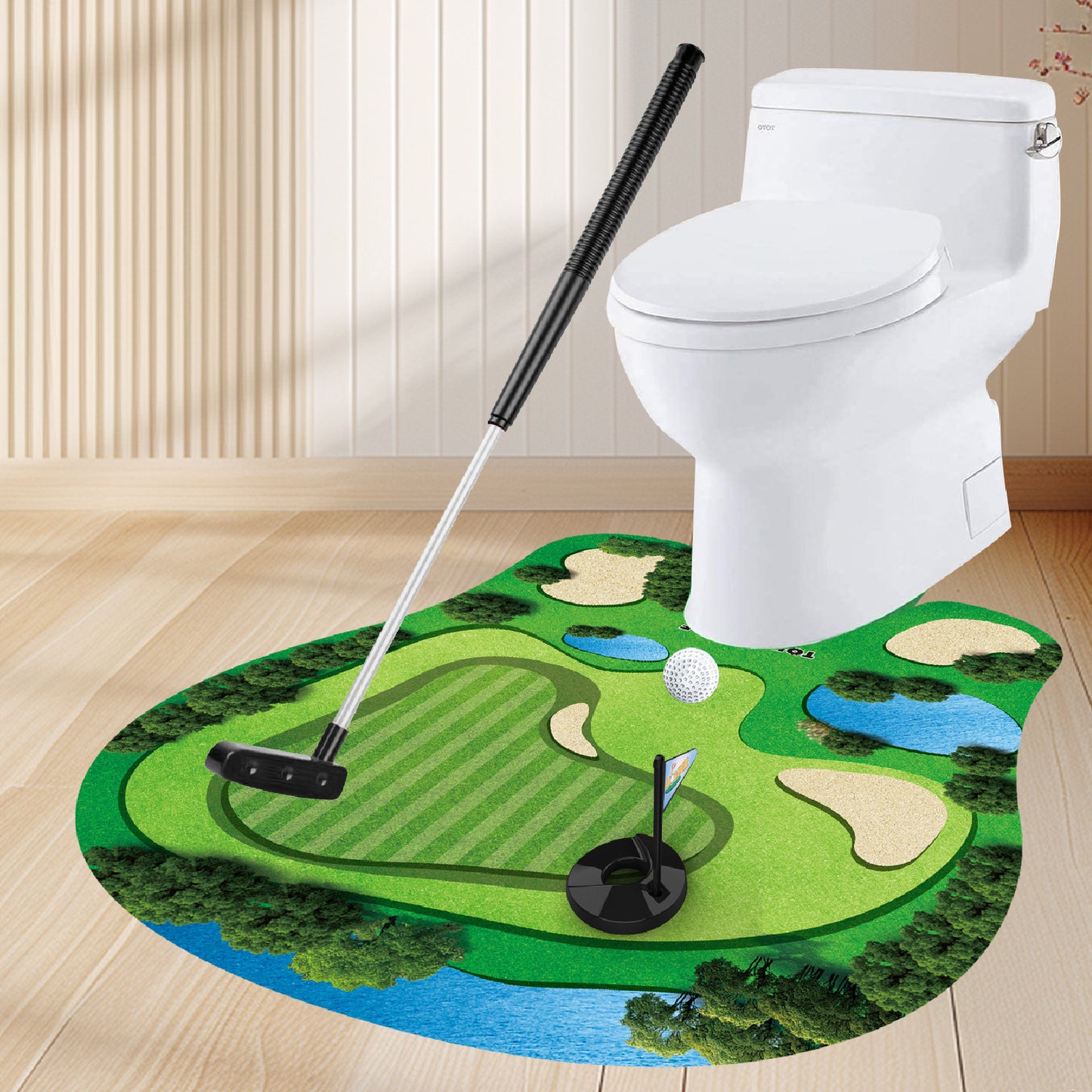 【トイレで楽しむゴルフ練習マット】トイレマット ゴルフ 練習マット 面白い 洗面所 ミニ ゴルフ おもちゃ ゴルフパター マット ボール 賞品 景品 ユニーク 面白い
