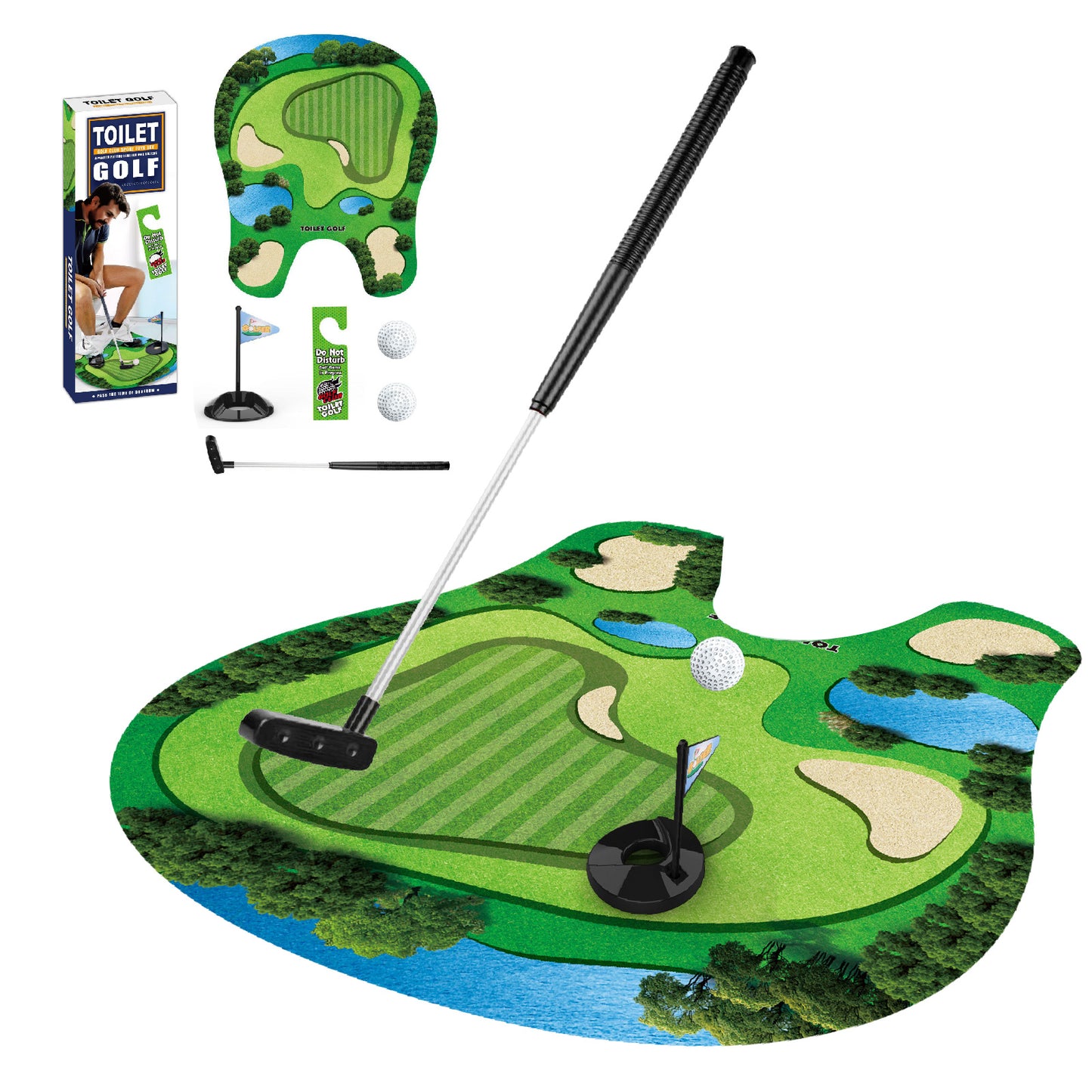 【トイレで楽しむゴルフ練習マット】トイレマット ゴルフ 練習マット 面白い 洗面所 ミニ ゴルフ おもちゃ ゴルフパター マット ボール 賞品 景品 ユニーク 面白い