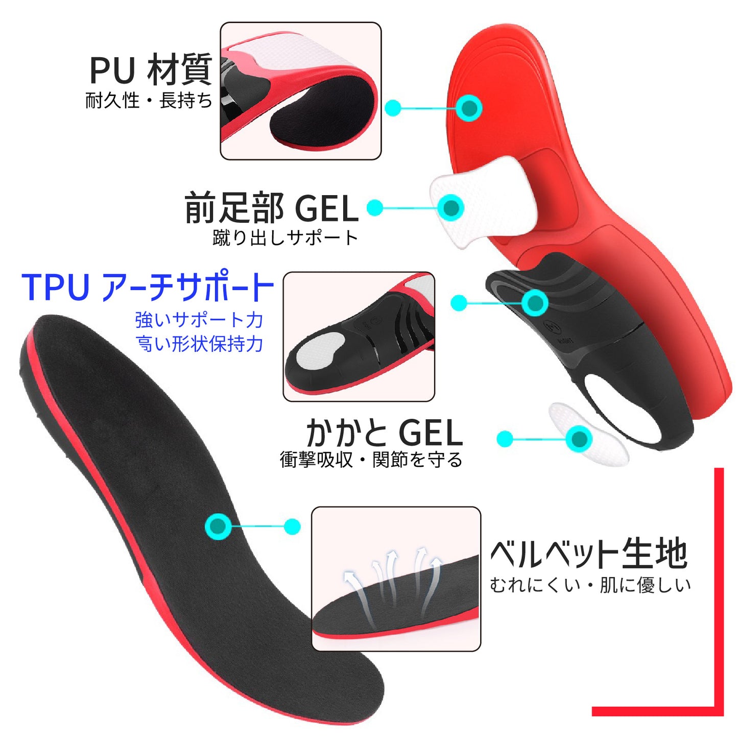 30°立体アーチサポート 高耐久力PU素材 インソール アーチサポート 衝撃吸収 偏平足 外反母趾 O脚 内股 猫背 歪み 美姿勢 中敷き 爆買
