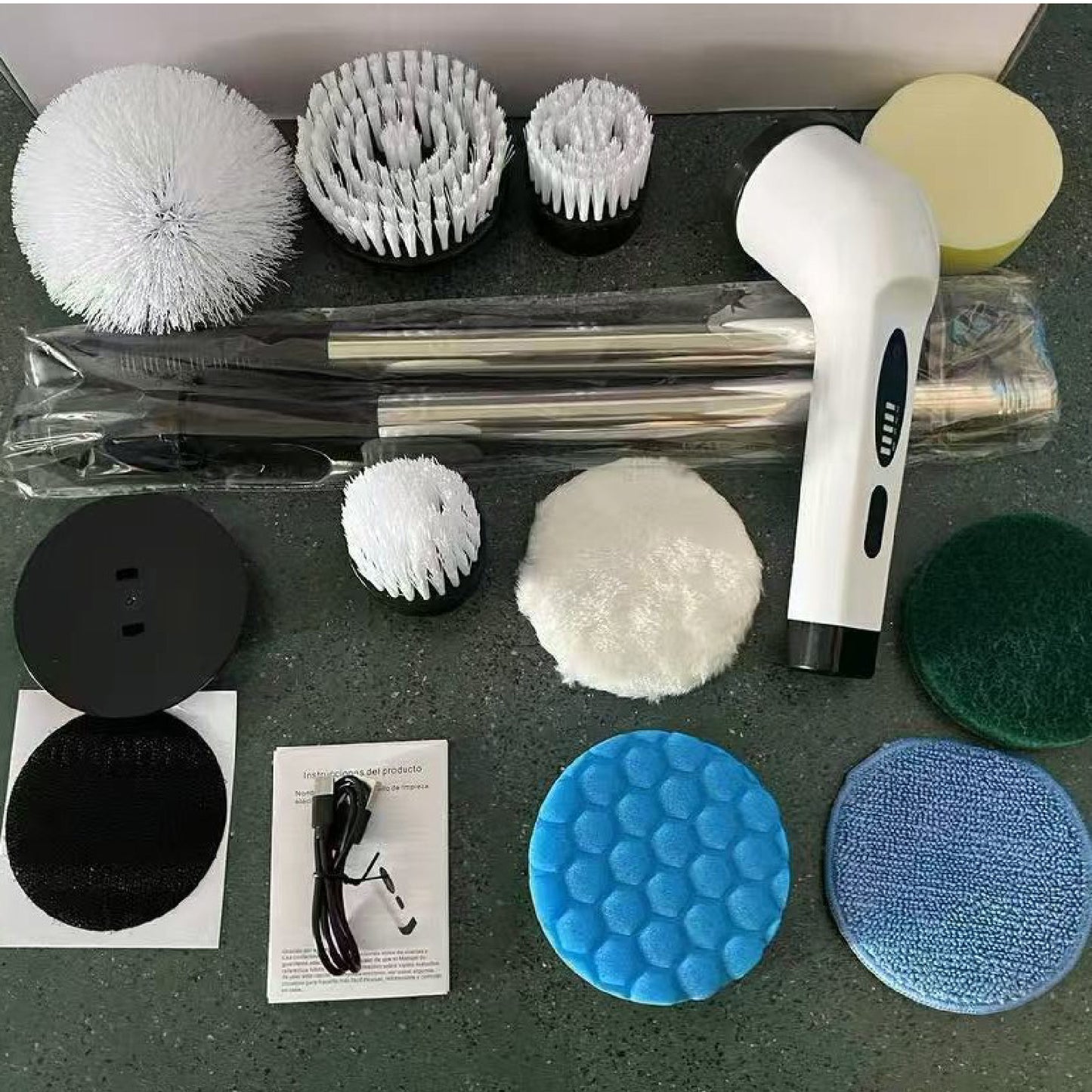 【9種ブラシ付き】電動お掃除ブラシ 角度＆速度調整 コードレス 90分連続稼働 軽量＆多用途 お風呂掃除 床 天井 玄関 車 食器 水垢に強い 腰の負担軽減 ３段階長さ調節