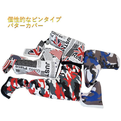 ゴルフ ヘッドカバー パターカバー ピンタイプ スコッティーキャメロン オデッセイに適合 磁石タイプ開閉 キーリング付き 高級pu革 アメリカ イギリス 迷彩