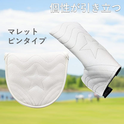 ゴルフ ヘッドカバー パター マレット カバー ピンタイプ ゴルフ ヘッドカバー 単品 波 黒 白 防水仕様 高級 PUレザー